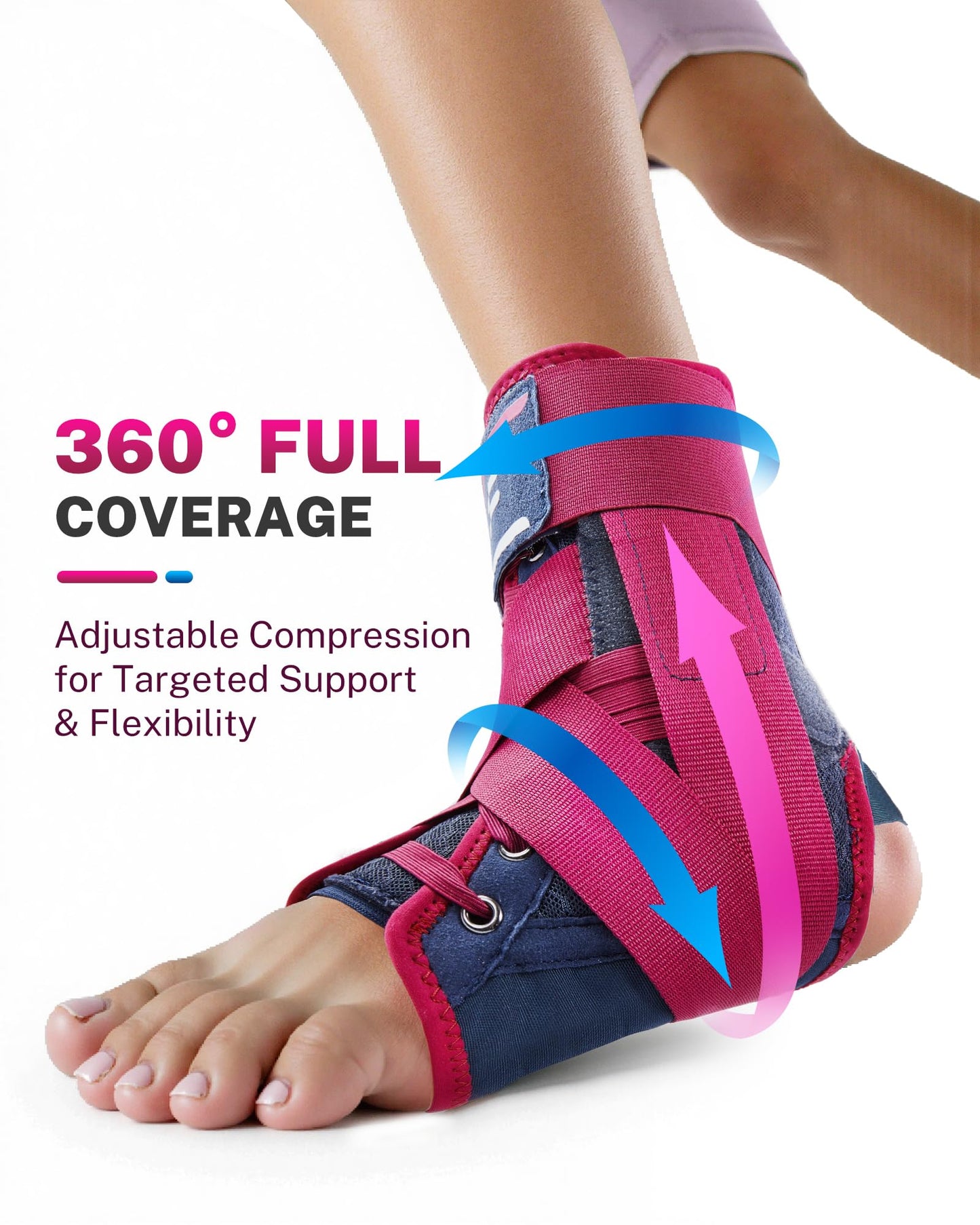 Fitomo Ankle Brace for Women Men with Quick Lace Up, Adjustable Figure 8 Compression Support for Achilles Tendonitis, Ankle Sprain & Swelling Relief for Volleyball, Running & Daily Wear, S