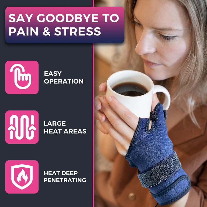 CREATRILL Thumb & Wrist Brace for Carpal Tunnel Relief, Electric Hand Heating Pad for CMC Joint Thumb Arthritis, Tendonitis, Wrist Support