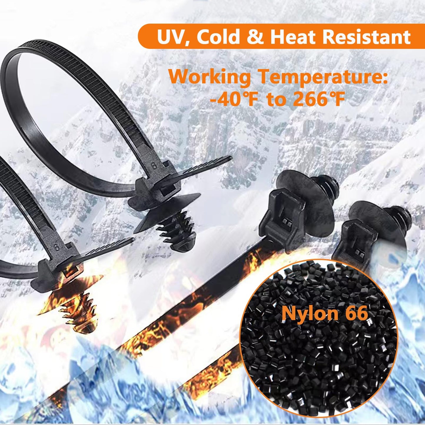 60Pcs Nylon Universal Cable Tie with Buckle Push Mount Zip Tie Mount ChristmasTree Zip Ties Mounts Automotive Cable Ties Wire Clips Fuel Line Ziptie High Temp Heat Resistant Wire Wrap (6-Types)