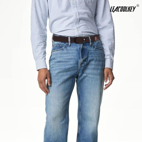 LEACOOLKEY Stretch Belts for Men - Elastic Woven Braided Design | 2 Pack Casual Golf Belts for Jeans