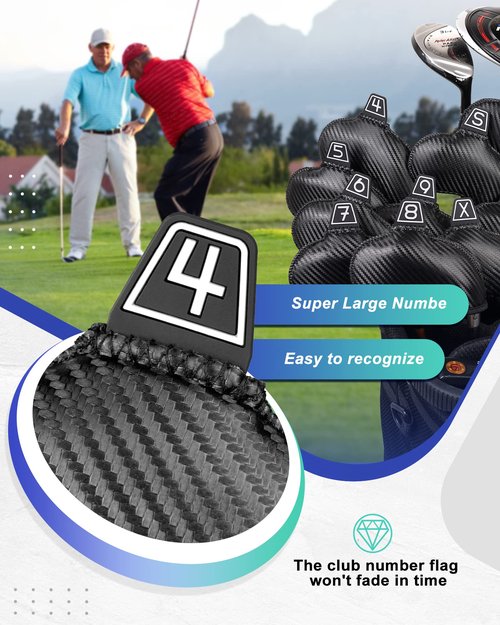 Iron Golf Head Club Set,10pcs Golf Iron Covers, Black Leather Headcover Wedge Covers for Callaway Taylormade Ping Cobra RH and LH Etc