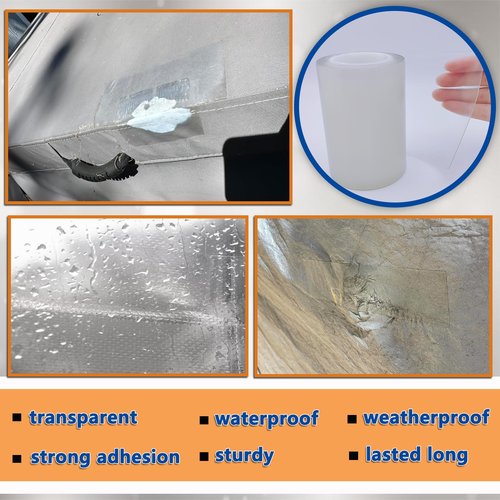 WENSSKKU Clear Repair Tape for Awning, Tarp, Canvas, Fabric, RV Roof, Underbelly, Boat Covers, Sail, Tent etc, Outdoor Repair Tape Heavy Duty, Thickened,Waterproof