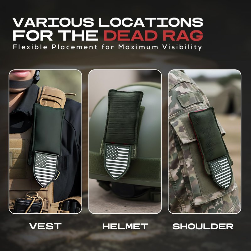 GHX Fitness Airsoft Red Dead Rag - Quick Release Rag with US Flag Patch, High Visibility Airsoft Accessories & Gear with Molle Vest, Pouch & Helmet Compatibility - Olive Green