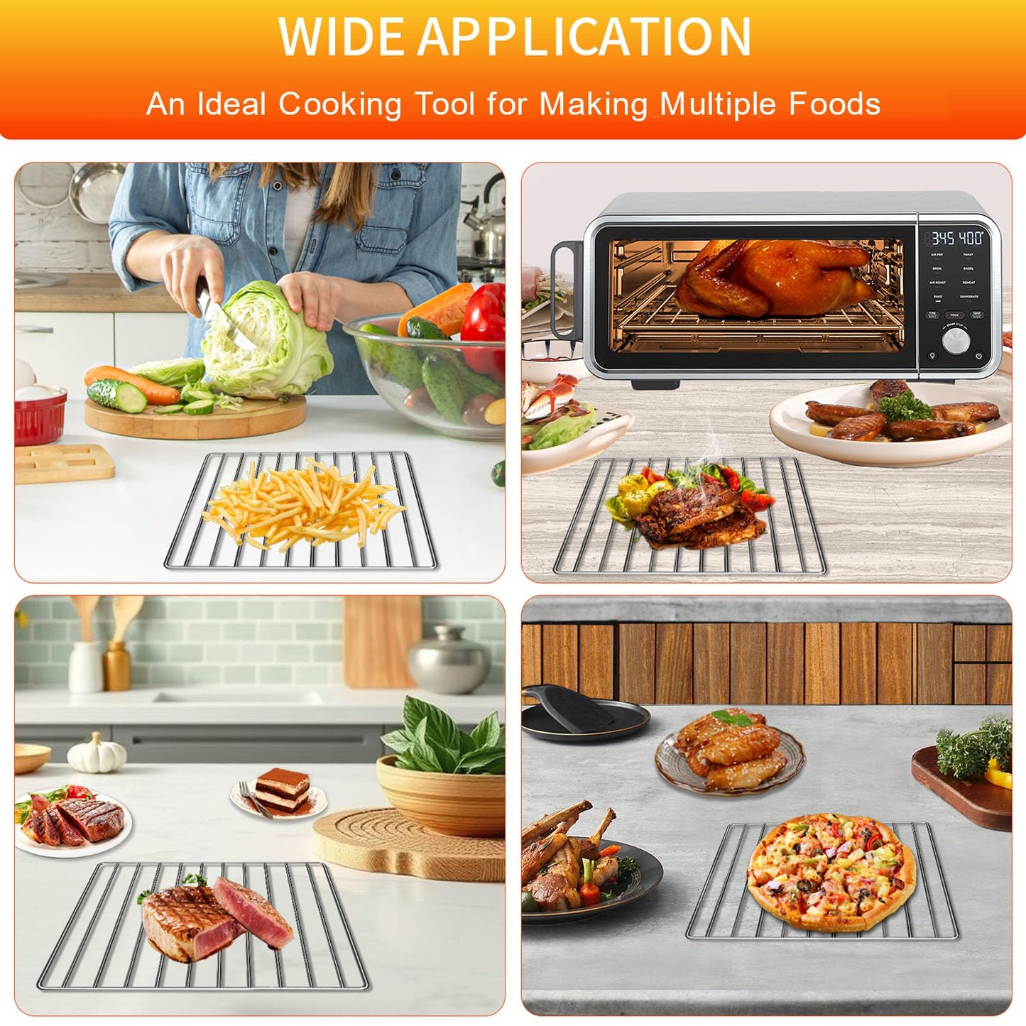 GWY Air Fryer Wire Rack for Ninja Foodi 13 in 1 SP351 SP301 Air Fry Countertop Toaster Oven, 13.5''×12.3'' Stainless Steel Air Fryer Replacement Parts Accessories Roasting Steamer Grill Racks Tray