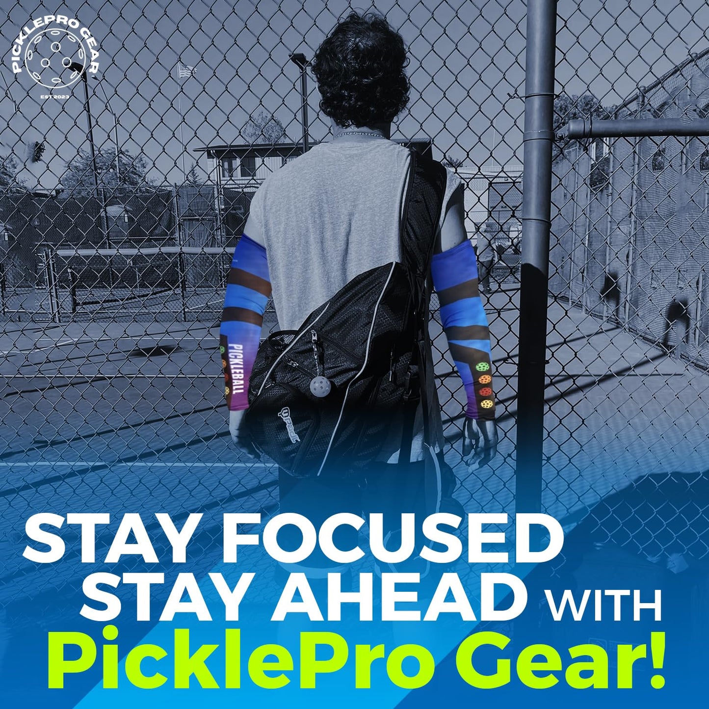 PickleProGear Pickleball Arm Sleeves M/L Size | Compression Fit, UV Protection | 5 Stylish Designs (Blue & Purple Arm Sleeves)