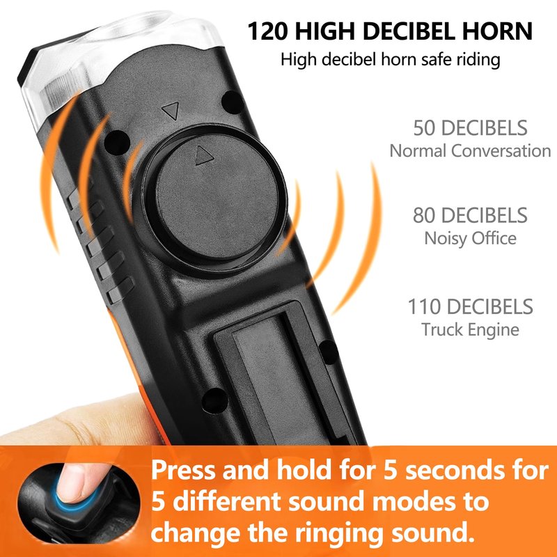 Bike Horn Headlight Solar/USB Dual Charging Bike Horn Light High Brightness Bike Headlight Waterproof Bike Horn Light Ideal for Mountain and Road Night Riding Essential Gear for Night Cycling (orange)