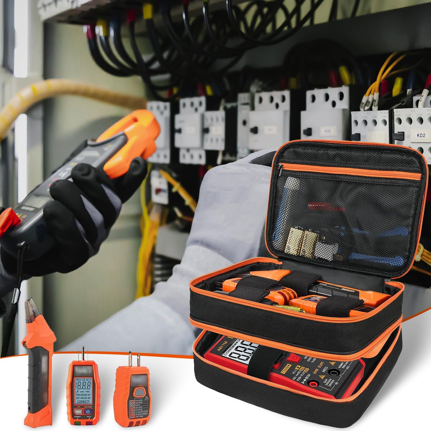 Carrying Case Compatible with Klein Tools ET310 AC/80101/80016 Circuit Breaker Finder,GFCI Outlet Tester,69149P Electrical Test Kit,Circuit Tester Storage Organizer for Digital Multimeter,Clamp Meter