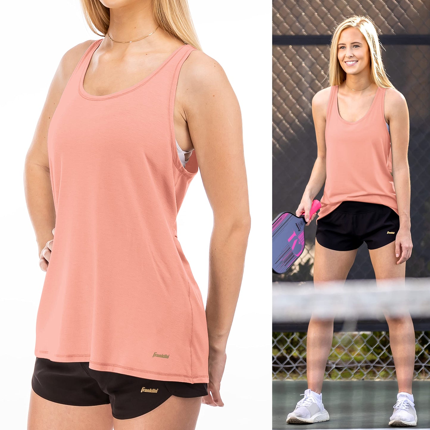 Franklin Sports Women's Sports Tank Top - White Athletic Lattice Back Tank Top for Pickleball, Tennis, Golf + Other Sports - Comfortable Relaxed Fit Spandex Blend - Women's Small - Rose Gold
