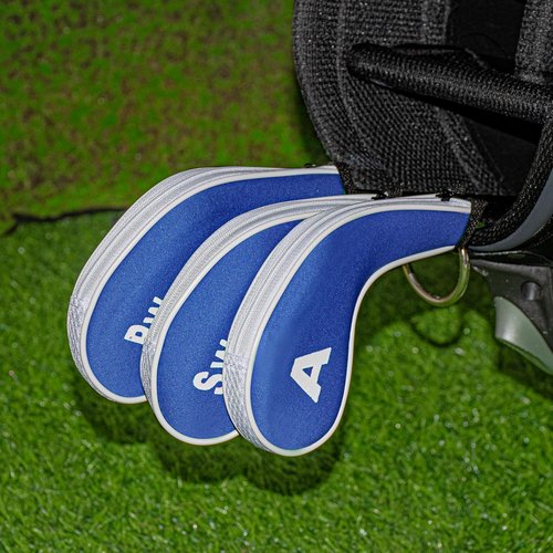 Golf Club 12pcs Thick Synthetic Zipper Long Neck Set Headcover Fit The Most Brands, Side Number Golf Iron Club Head Cover LW SW PW Covers #3,4,5,6,7,8,9