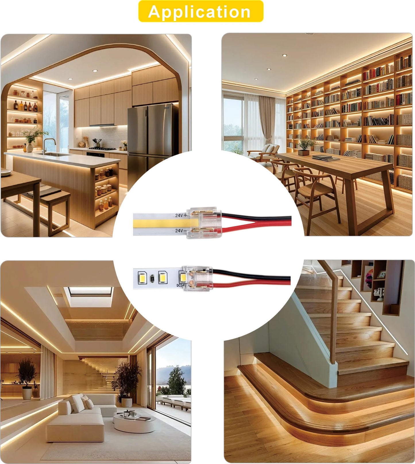 SWOTU 2Pin 10mm Strip & Wire Led Strip Light Connector for 10mm Width COB/SMD Single Color Led Strip