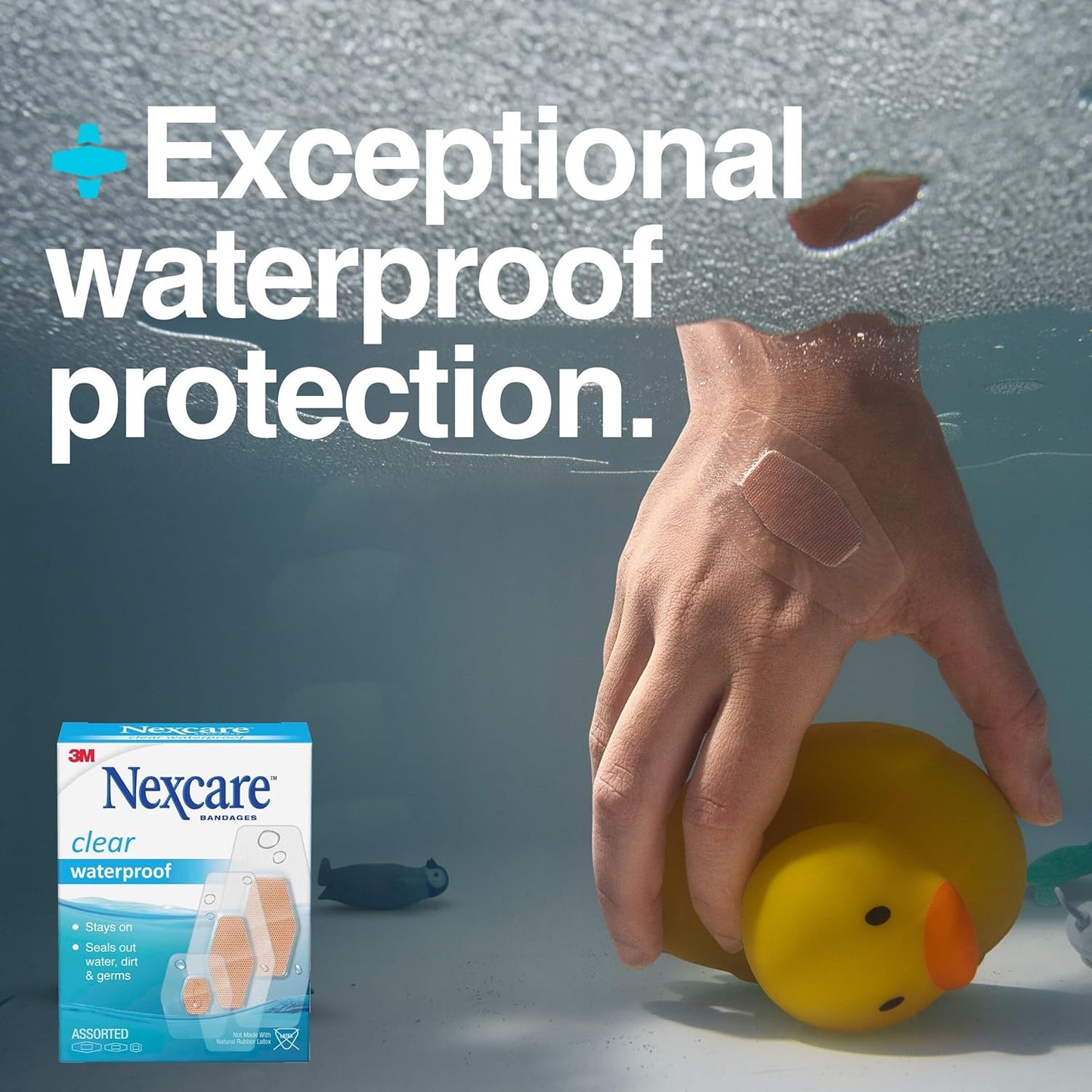 Nexcare Waterproof Clear Bandages - Stays On Skin in Water | 2.38 x 3.5 in, 30 Count