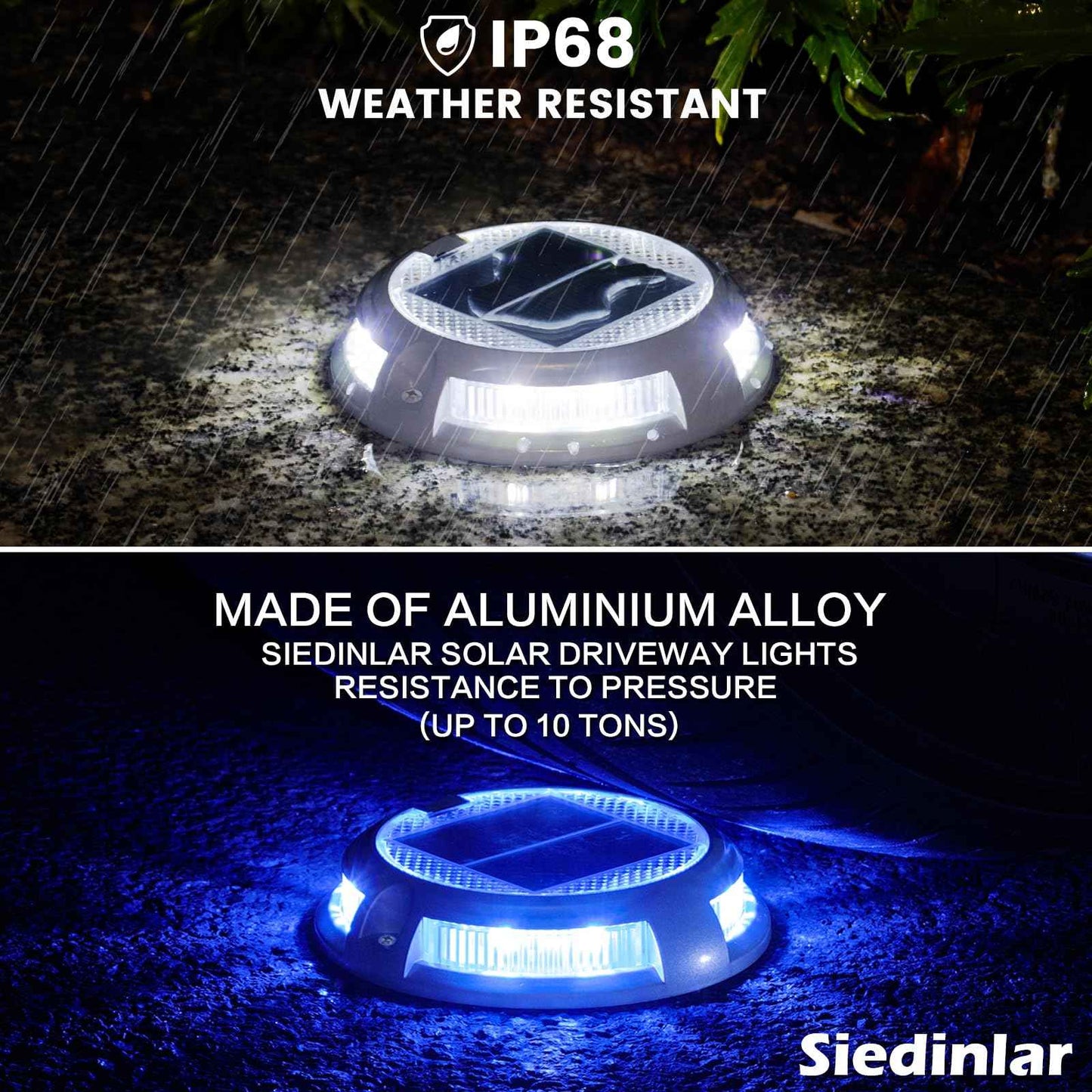 SIEDiNLAR Solar Driveway Lights Outdoor 16 LEDs 9 Modes, Dock Markers Deck Lights Waterproof Warning for Driveway Walkway Step Pathway Ground Yard Garden, RGB (8 Pack)