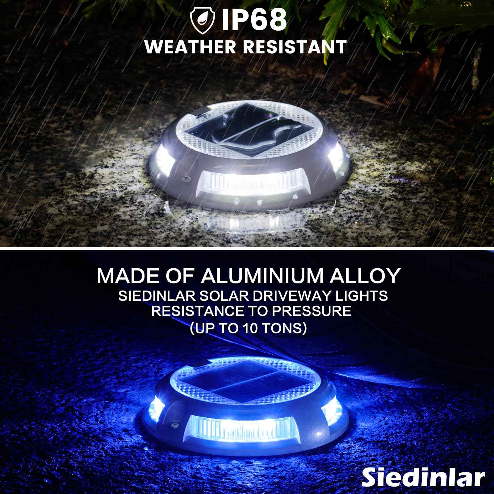 SIEDiNLAR Solar Driveway Lights Outdoor 16 LEDs 9 Modes, Dock Markers Deck Lights Waterproof Warning for Driveway Walkway Step Pathway Ground Yard Garden, RGB (8 Pack)