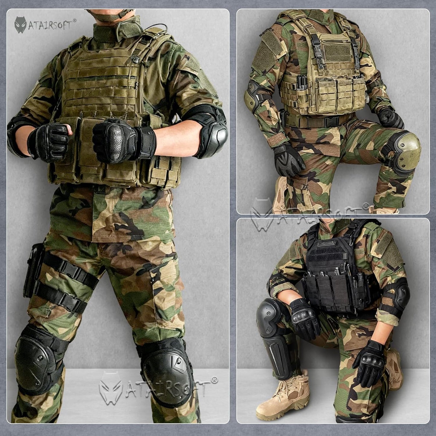 Skiennix Tactical Military Camo BDU Uniform Set - Combat Shirt & Pants for Outdoor Hunting