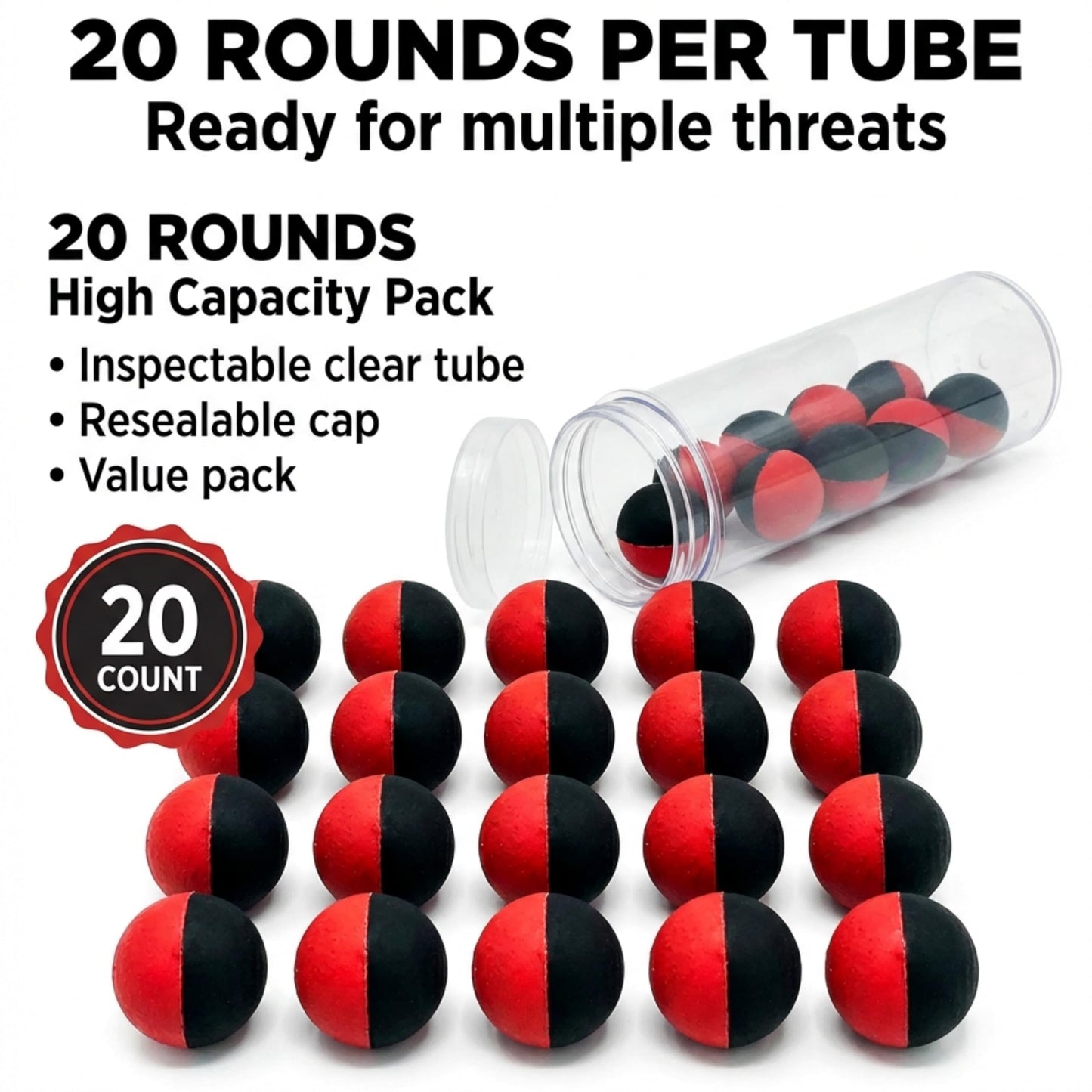 .43 Cal Pepper Ball Projectiles 20 Count – PAVA Filled Hard Shell Impact Rounds Compatible with .43 Cal Launchers – Break-On-Impact Design for Controlled Dispersion and Consistent Function