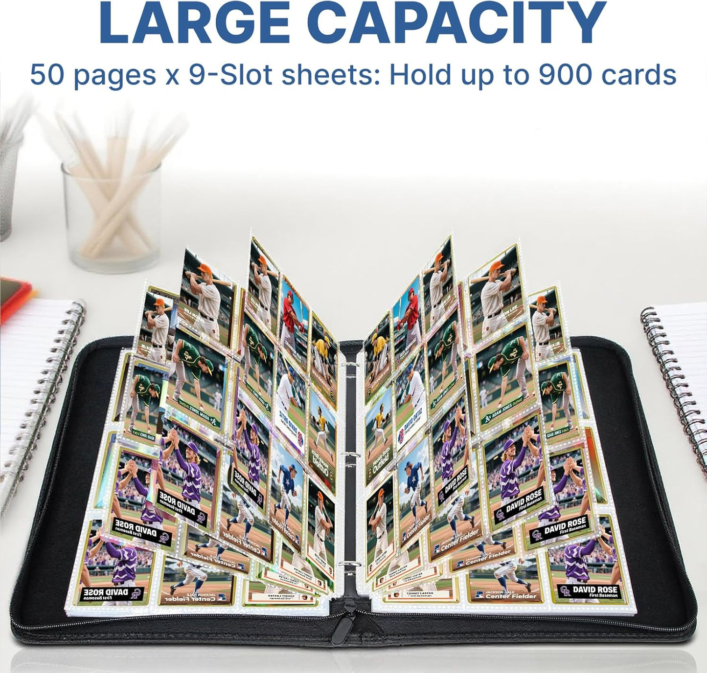Skiennix Trading Card Binder - 9 Pocket Collection Album for 900 Cards | Premium Double-Sided, Blue