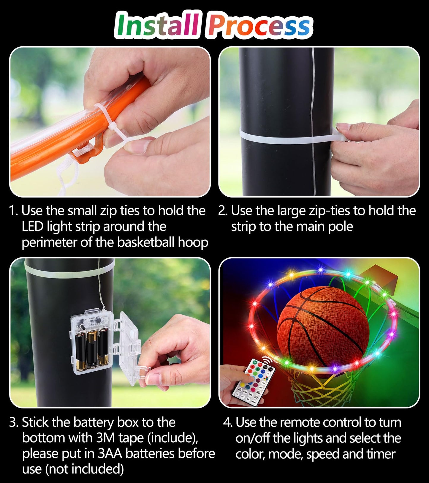 LED Basketball Hoop Light, Waterproof Super Bright Basketball Rim Lights,Remote Control 16 Colors and 7 Lighting Flicker Change, for Night Outdoor Basketball Games and Gifts for Boys