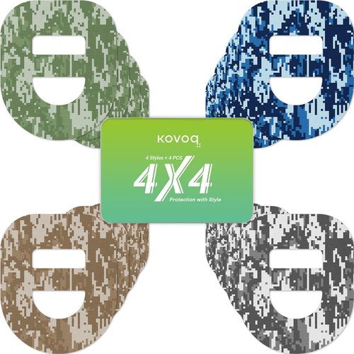 Kovoq Omnipod 5 Overpatches, 16 Pack Waterproof Sweatproof Pod Pals Omnipod 5 Adhesive Overlay, Pre-Cut Adhesive Patch with Strap for Sensitive Skin, Breathable Reusable Tin (Camo)