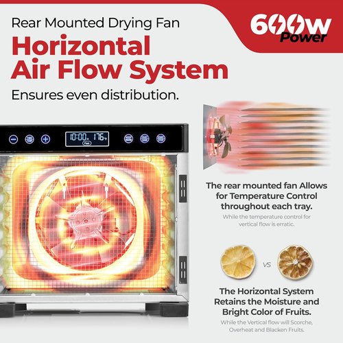 Magic Mill Pro Food Dehydrator - Powerful 600W Even-Drying System | 7 Stainless Steel Trays | 95°-176° Temp Control & Timer