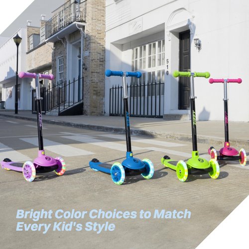 JOVA ZIFFY 3 Wheel Scooter for Kids 3-5, Toddler Kick Scooters with LED Light-Up Wheels for Boys and Girls, 5 Adjustable Height and Lean-to-Steer Design, Support up to 110 lbs, Blue