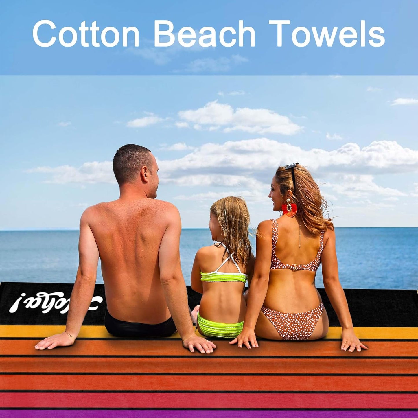 VOOVA & MOVAS Beach Towels - 100% Cotton, Soft & Absorbent | Lightweight 33" x 65" Pool Towels Set in Palm Sunset & Stripe