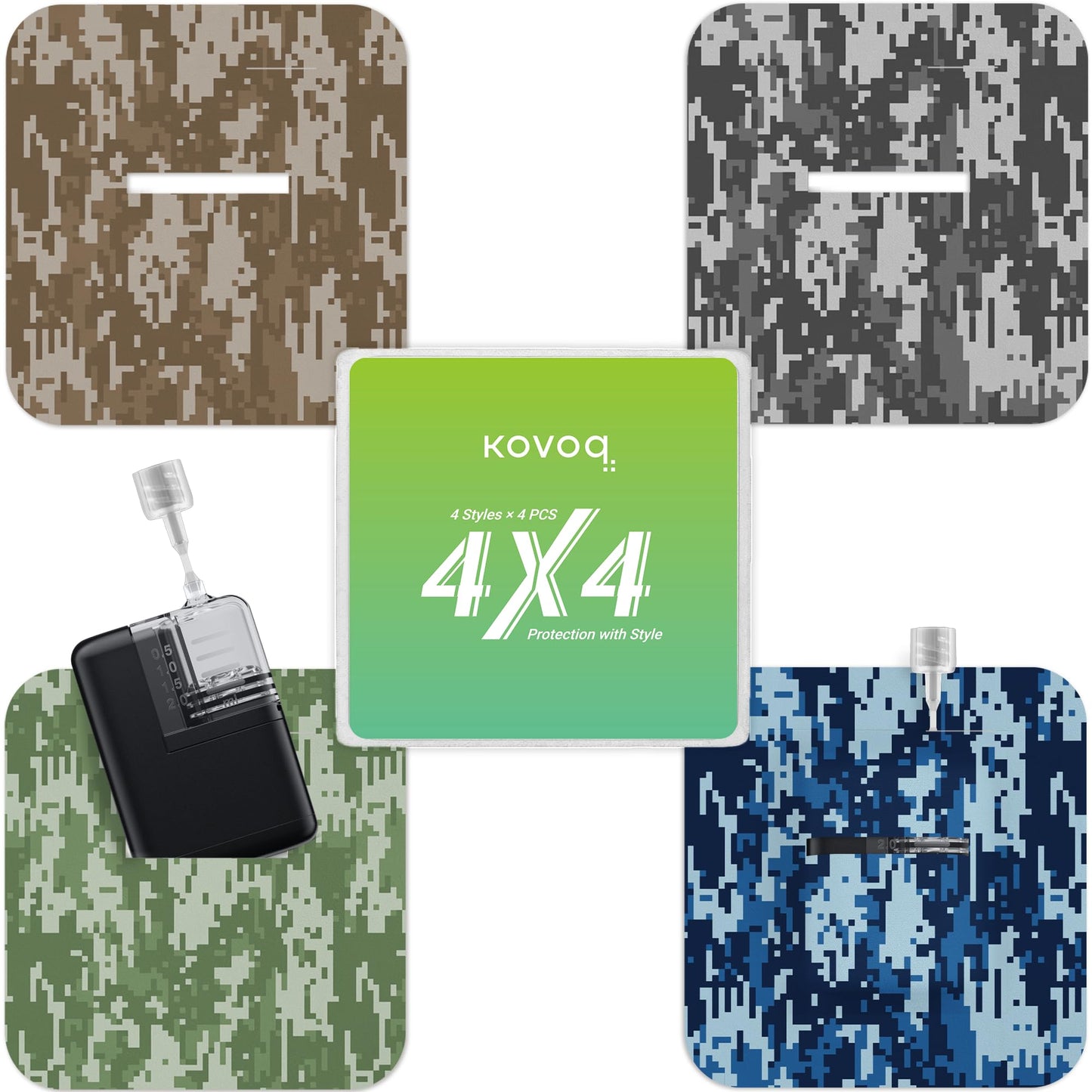 Kovoq Tandem Mobi Adhesive Sleeve, 16 Pack Overpatch Waterproof Pockets for Tandem Mobi Insulin Pump, Breathable Latex-Free and Hypoallergenic, 10+ Days Secure Hold with Case (Camo)