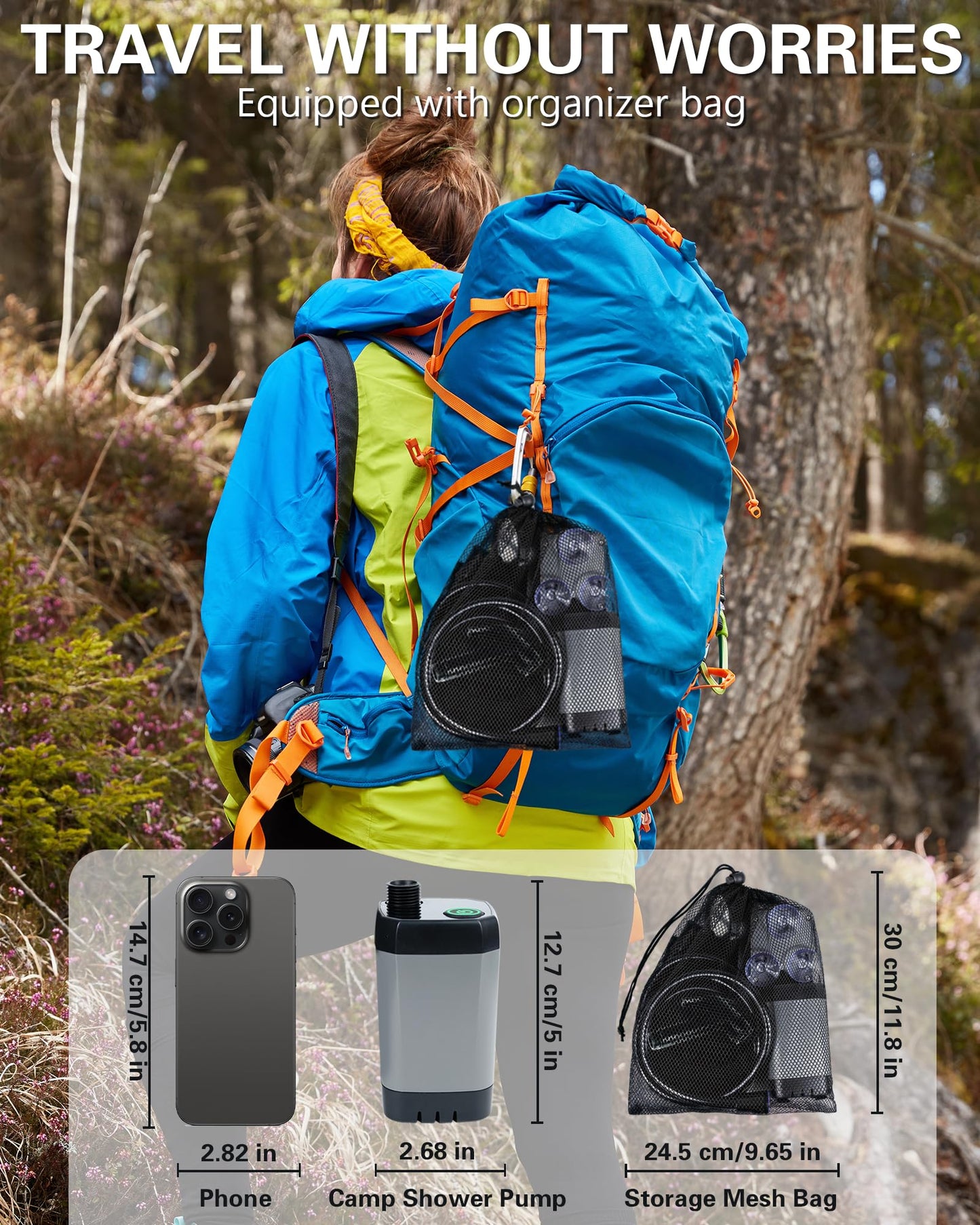 Beviliu Portable Shower for Camping, 6000mAh Rechargeable Camping Shower with Digital Power & Temperature Display, Portable Shower for Camping, Beach, Outdoor Travelling, Hiking, Pet Cleaning