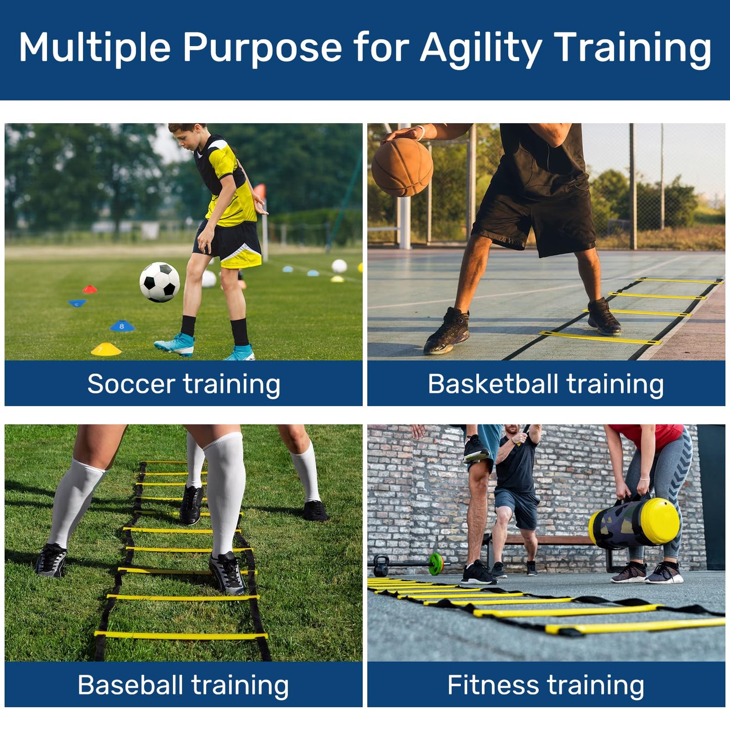 sapsisel Soccer Training Equipment,Agility Training Equipment Set, Speed Football Training Equipment with 20ft Agility Ladder, 10 Soccer Cones