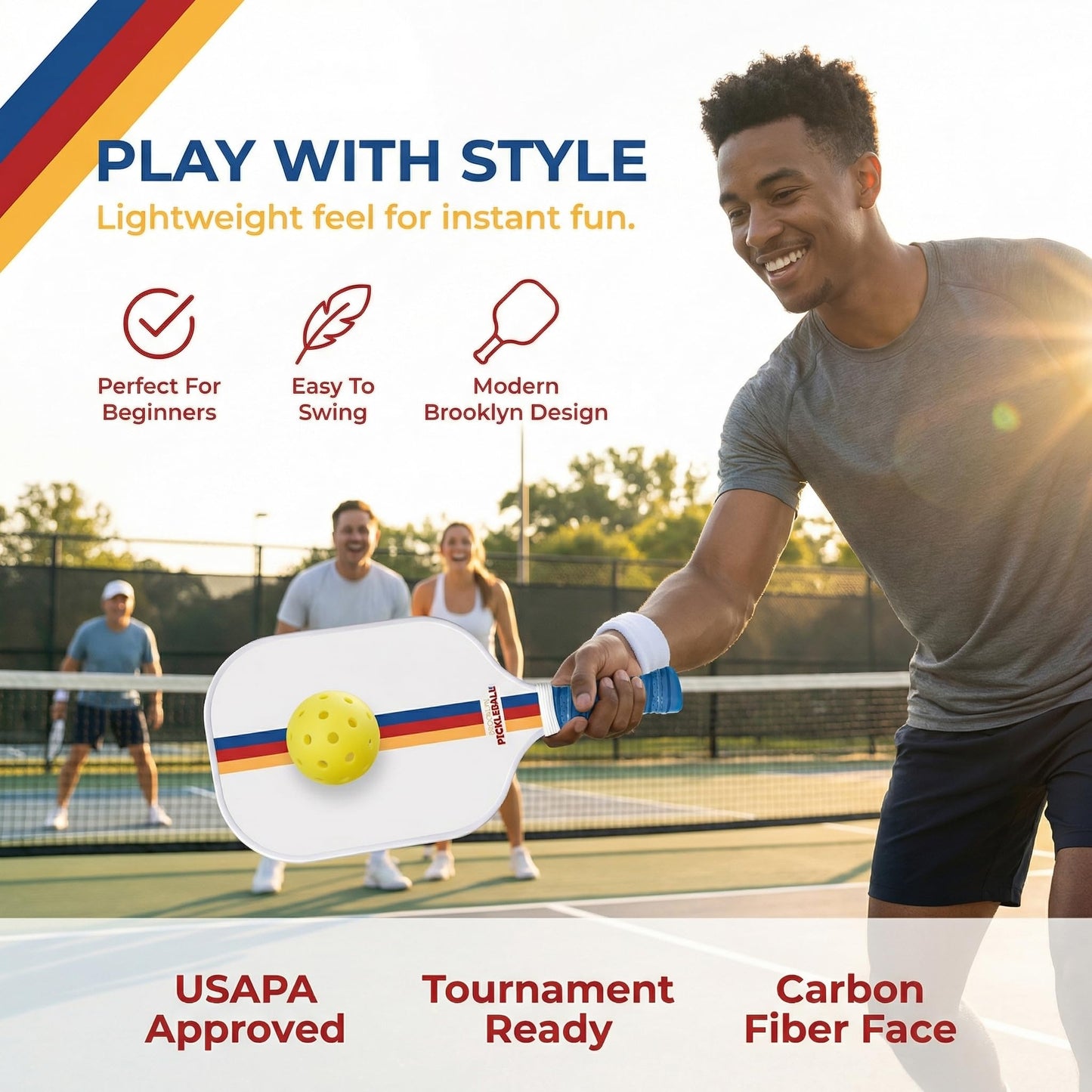 Premium Pickleball Paddles for All Skill Levels – USAPA Approved, Honeycomb Core & Cushioned Grip – Carbon Fiber White Pickle Ball Paddle Set – Made by Brooklyn Pickleball Co.