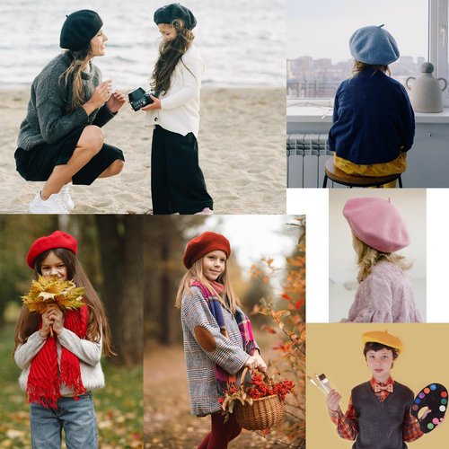 ZLYC Wool Kids Beret Hat Girls Solid Color Artist French Beret Cap, Traditional Red
