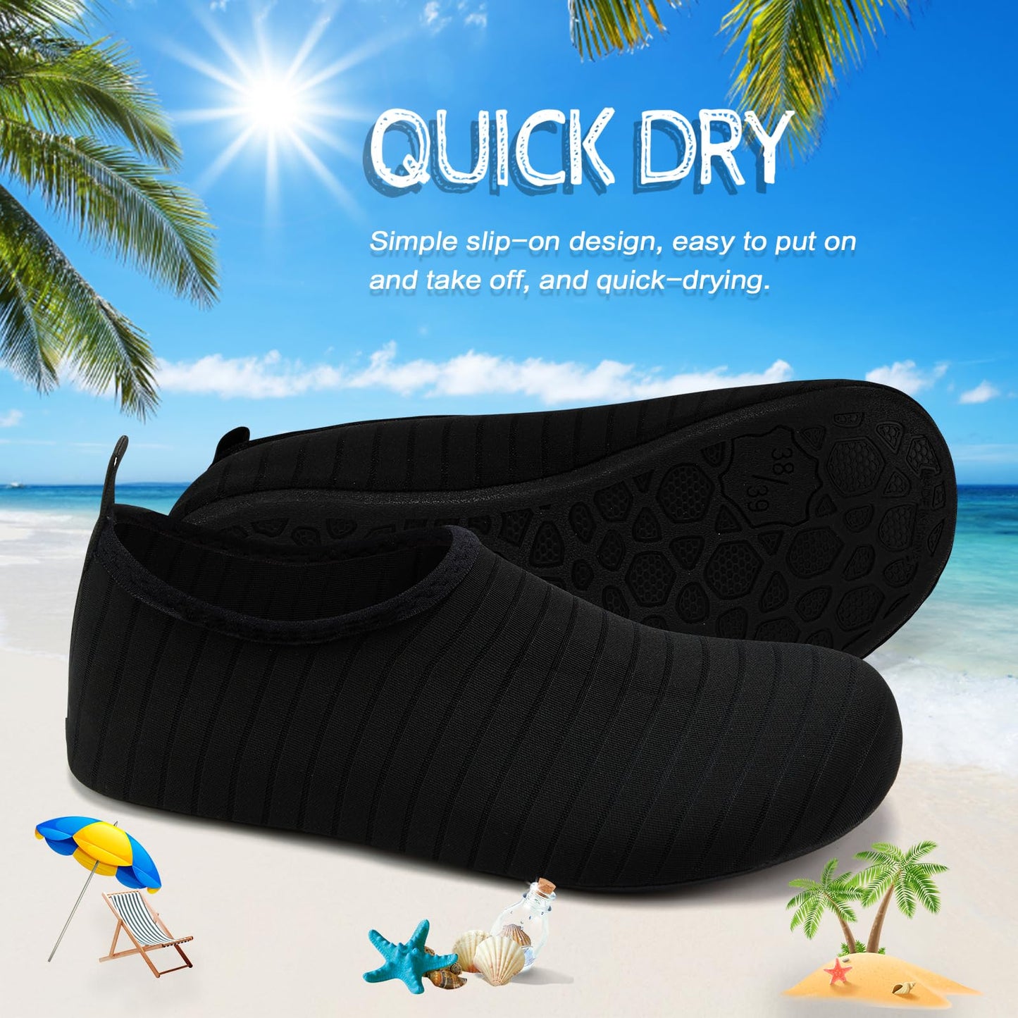 ANLUKE Water Shoes Barefoot Aqua Yoga Socks Quick-Dry Beach Swim Surf Shoes for Women Men Black/Solid 42/43