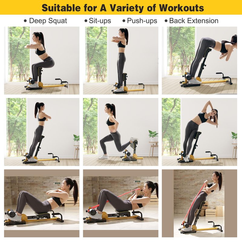 SPORFIT Sissy Squat Machine, 8 in 1 Adjustable Deep Squat Bench for Sit-Up, Push-Up, Elastic Band Lock for Full Body Exercise, Multi-Function Hip Thruster, Compact Glute Workout Equipment for Home Gym