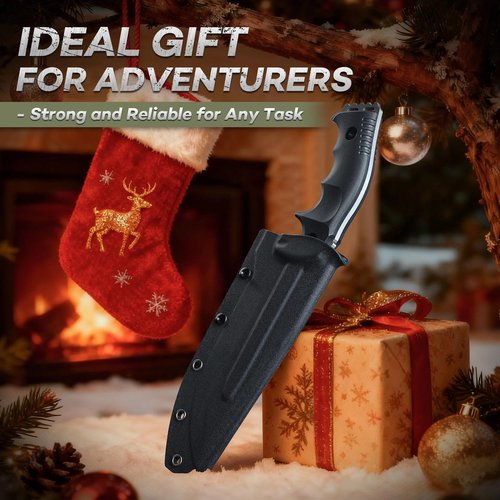 Freelander Outdoor Fixed Blade Knife with Kydex Sheath, Bushcraft Knife Full Tang D2 Steel with Ergonomic Handle, Camping Survival Knives for Men
