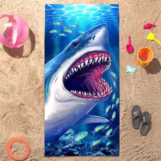 Bonsai Tree Shark Beach Towel, Cool Ocean Fishes Microfiber Bath Towel