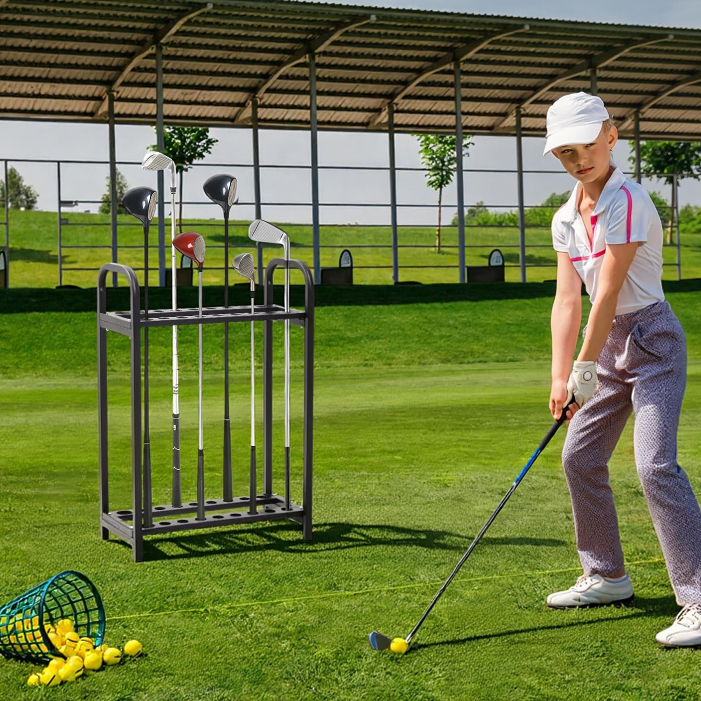 Hicarer 18 Hole Golf Club Holder Metal Golf Club Organizer Stand Rack Putter Stand Display for Indoor and Outdoor Use Home, Black