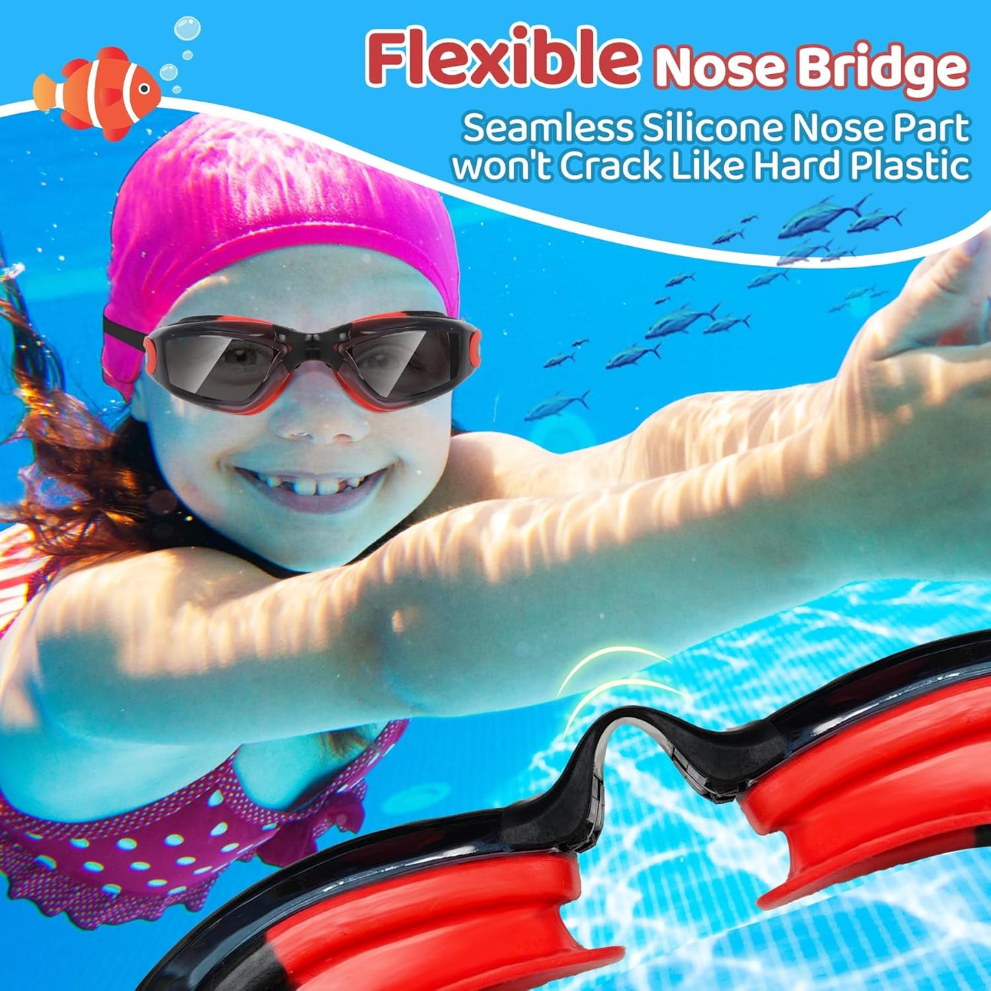 Vvinca Swim Goggles - Anti-Fog UV Protection | No Leak Design for Kids Ages 3-15 (2 Pack)
