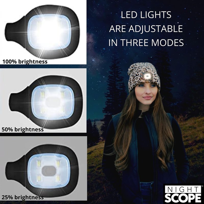 Night Scope Classic LED Rechargeable Knit Beanie Warm Head Light Hat Headlamp for Outdoor Activities - Black