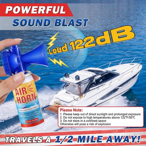 Air Horn - 122dB Loud Safety Signal | 1.4oz Compact Boat Horn for Boating, Camping & Events