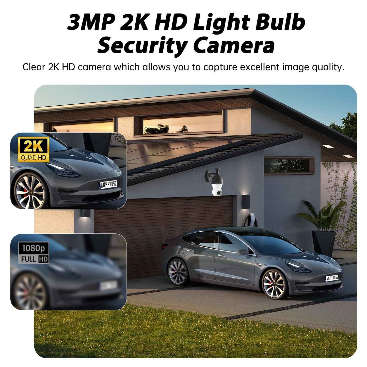 Light Bulb Security Camera, 2.4G/5GHz WiFi 2K Security Cameras Wireless Outdoor Indoor,Bulb Cameras for Home Security,AI Human Detection,Siren Alarm,2 Way Talk,Color Night Vision,Compatible with Alexa