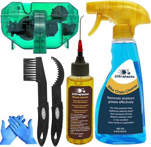 Bike Chain Lubricant Oil & Cleaner Set | 2oz Wet Lube & 19oz Degreaser with Chain Scrubber Tool