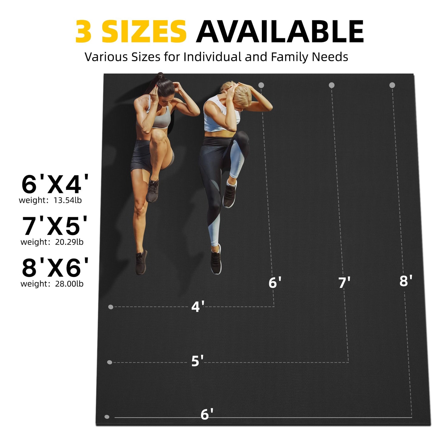 CAMBIVO Large Exercise Mat for Home Gym, 8'x6'/7'x5'/6'x4' (7mm) High-Density PVC Extra Thick Workout Mat, Non-Slip Shoe-Friendly Gym Flooring Mat for Jump Rope, Weights, Cardio, Garage & Home Workout (Ink Black)