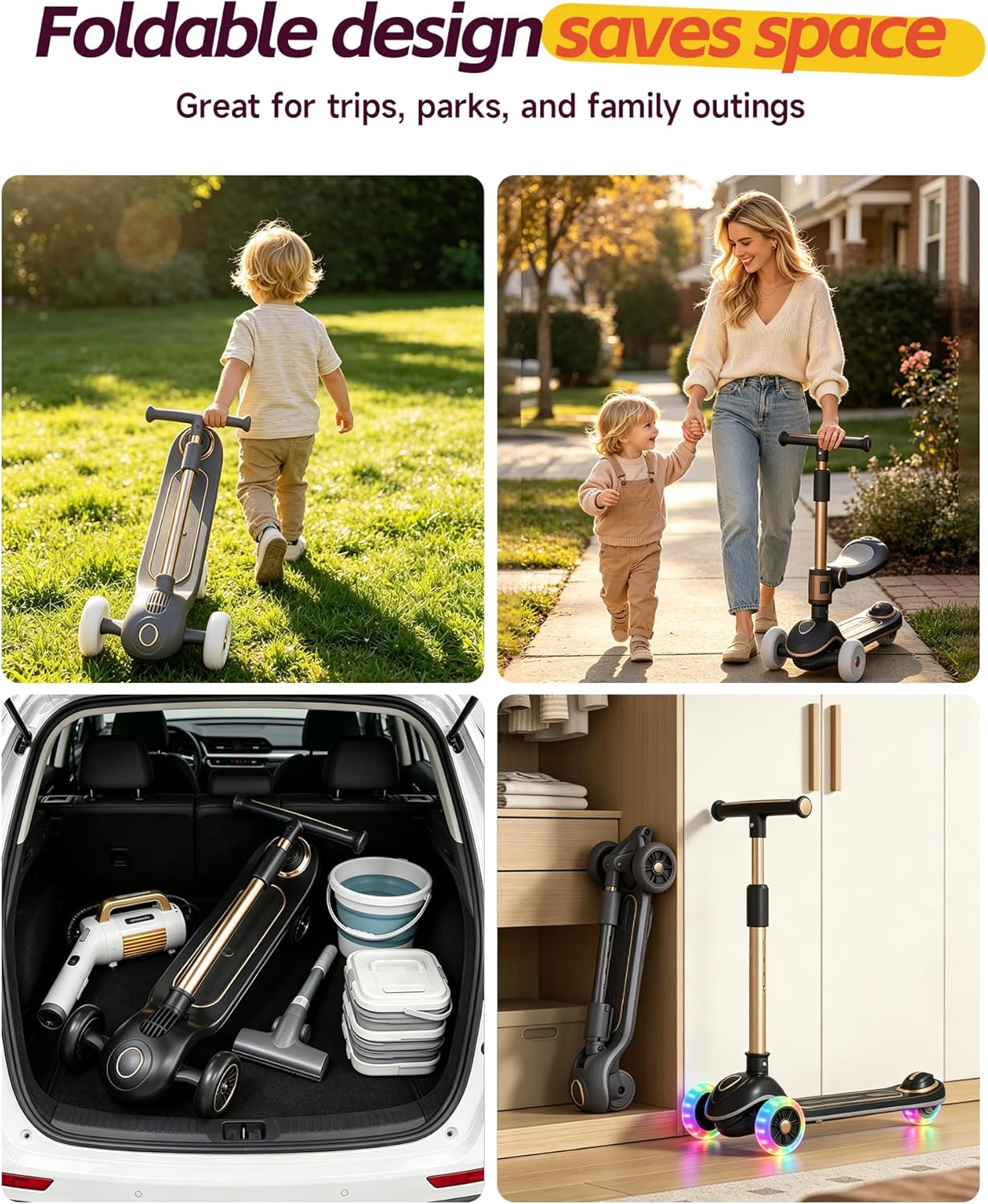 Skiennix 2-in-1 Toddler Scooter - Sit-to-Stand Design for Kids Ages 2–5 | Adjustable Handlebars & Light-Up Wheels