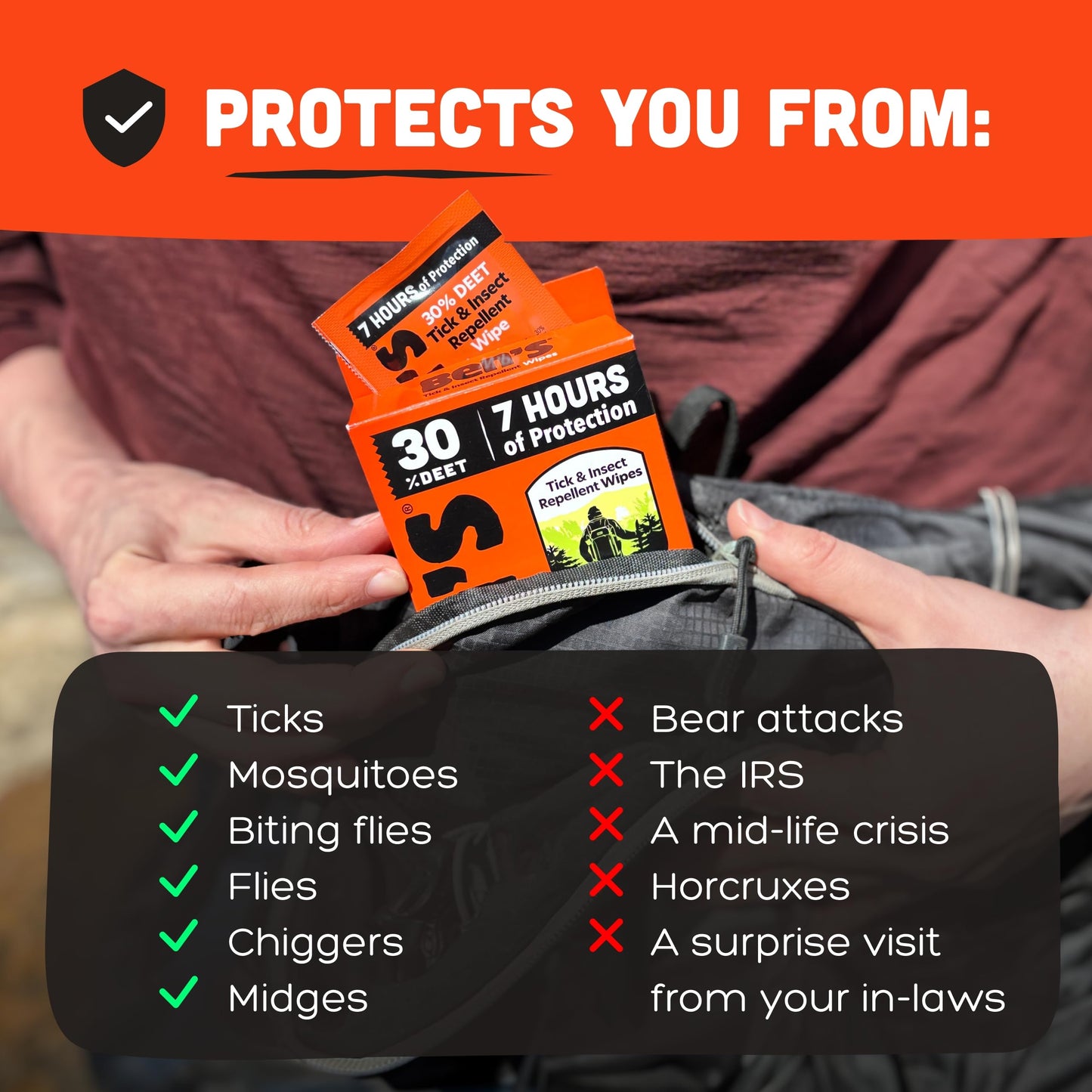 Ben's Tick & Insect Repellent Wipes - 30% DEET for Mosquitoes, Ticks & More - Up to 7 Hours of Protection - Alcohol- & Fragrance-Free - 12 Wipes (4 Pack)