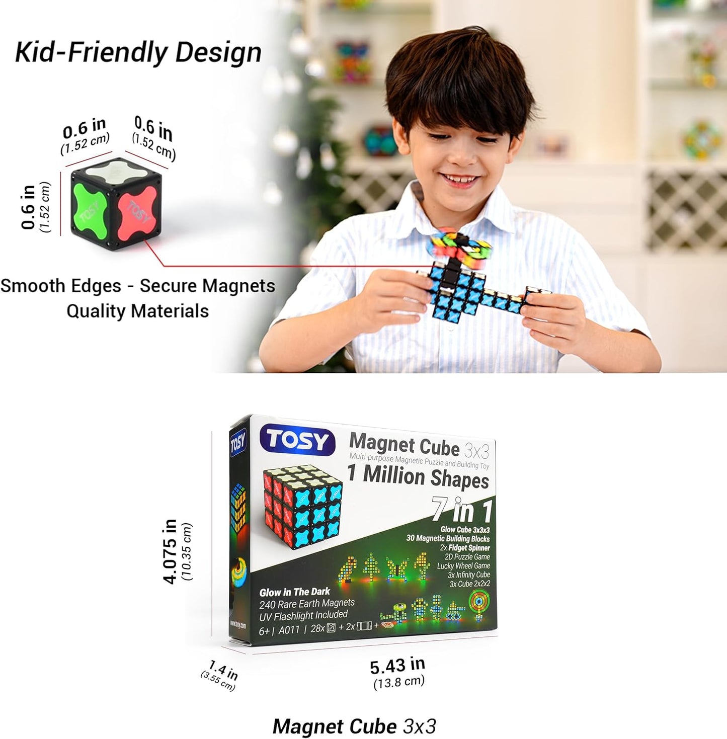 TOSY Magnet Cube 3x3 - 30 Blocks with 240 Magnets | Creative Building & Fidget Toy for Kids
