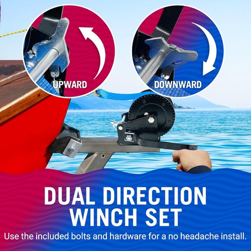 Boat Trailer Winch - Heavy Duty Manual Hand Crank with Strap & Hook for Towing Trailers & Boats