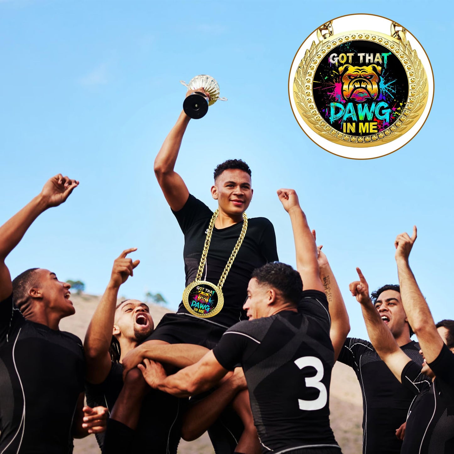 Goutoports Got That Dawg in Me Turnover Chain - Bulldog Splash Art 6 Inch Big Medal Award, Motivational Prize Gift for Tenacious Competitors & Football MVP Funny Gag Gifts