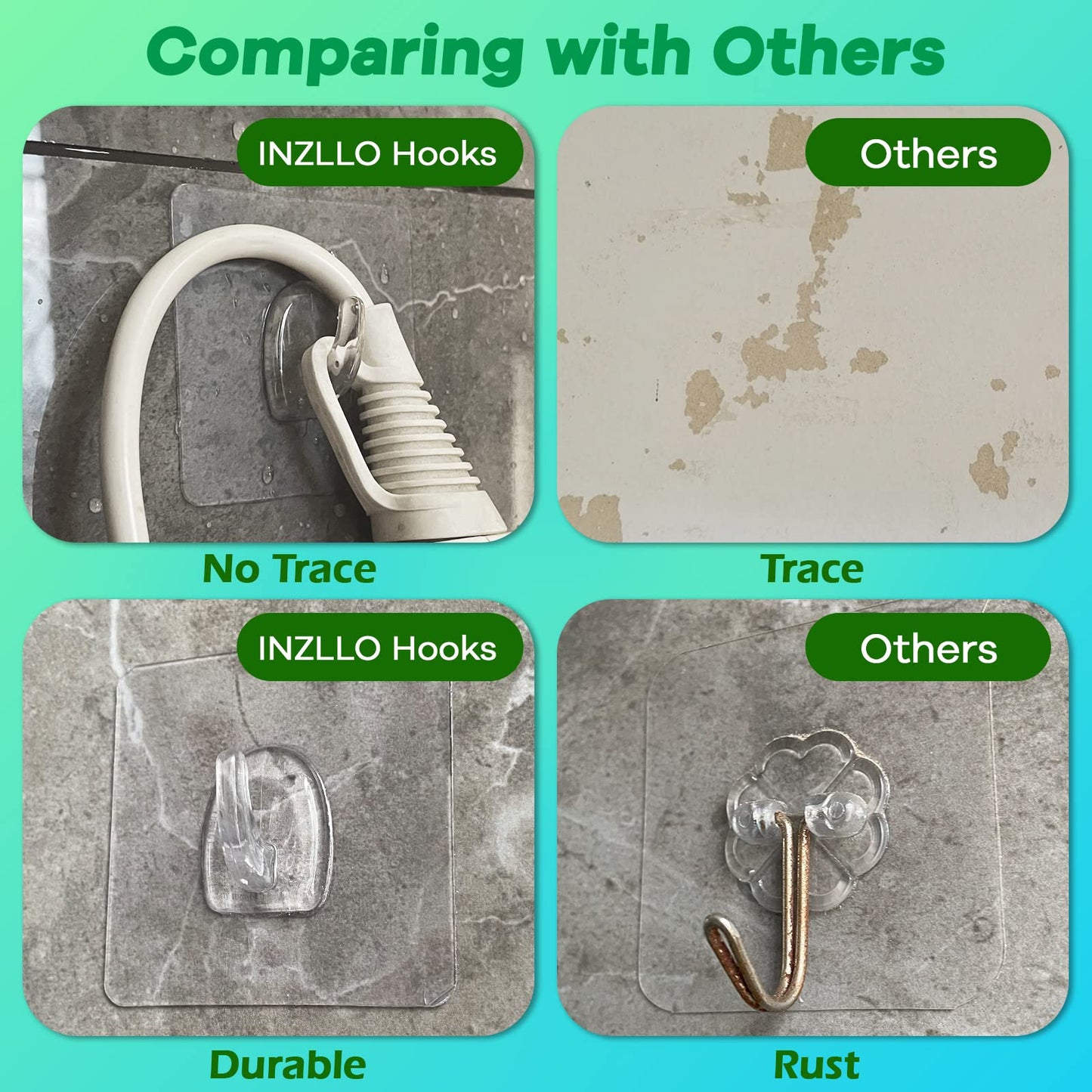 PEYZCNOK Adhesive Hooks, Heavy Duty Utility Hooks 20 lb(Max) Waterproof and Oilproof Removable, Clear Seamless Hooks Reusable Wall Hook for Kitchen Bathroom Bedroom Office - 10 Pack