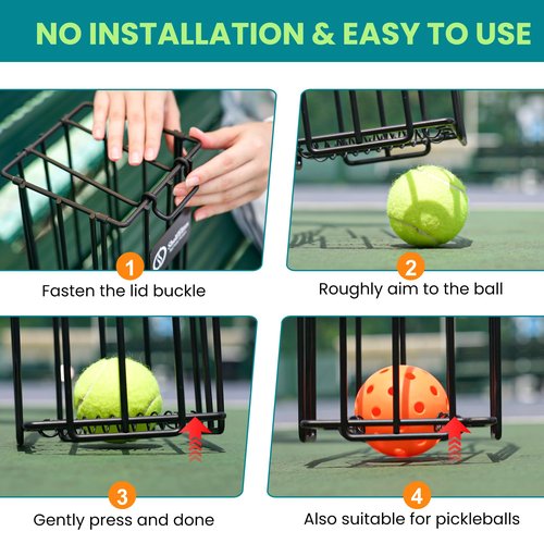 TurboStride Portable Tennis Ball Hopper, Pickleball Picker, Large Capacity, No Assembly for Easy Transport for Picking and Storage Training Tool for Ball (Non-Foldable)