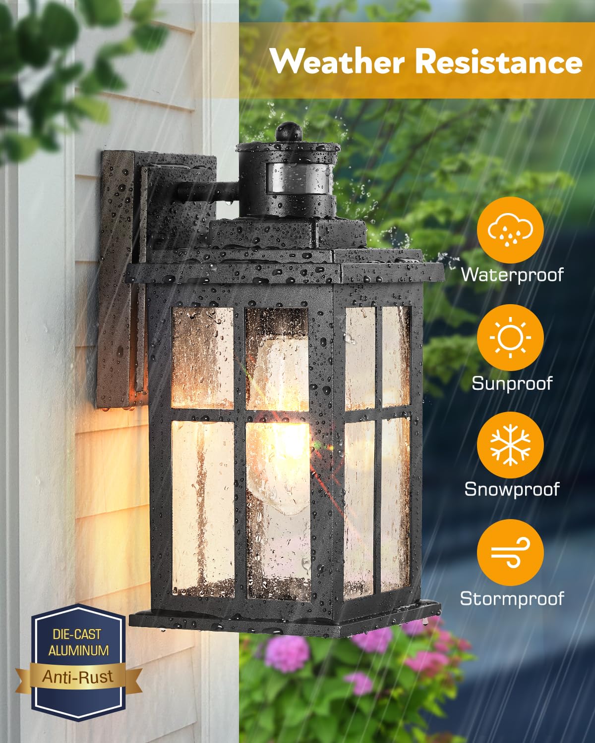 VIANIS Motion Sensor Porch Lights Outdoor, 2 Pack Black Exterior Lighting Fixtures for House, Waterproof Outdoor Wall Sconce Wall Mount, Modern Outside Wall Lantern with Dusk to Dawn for Garage, Patio