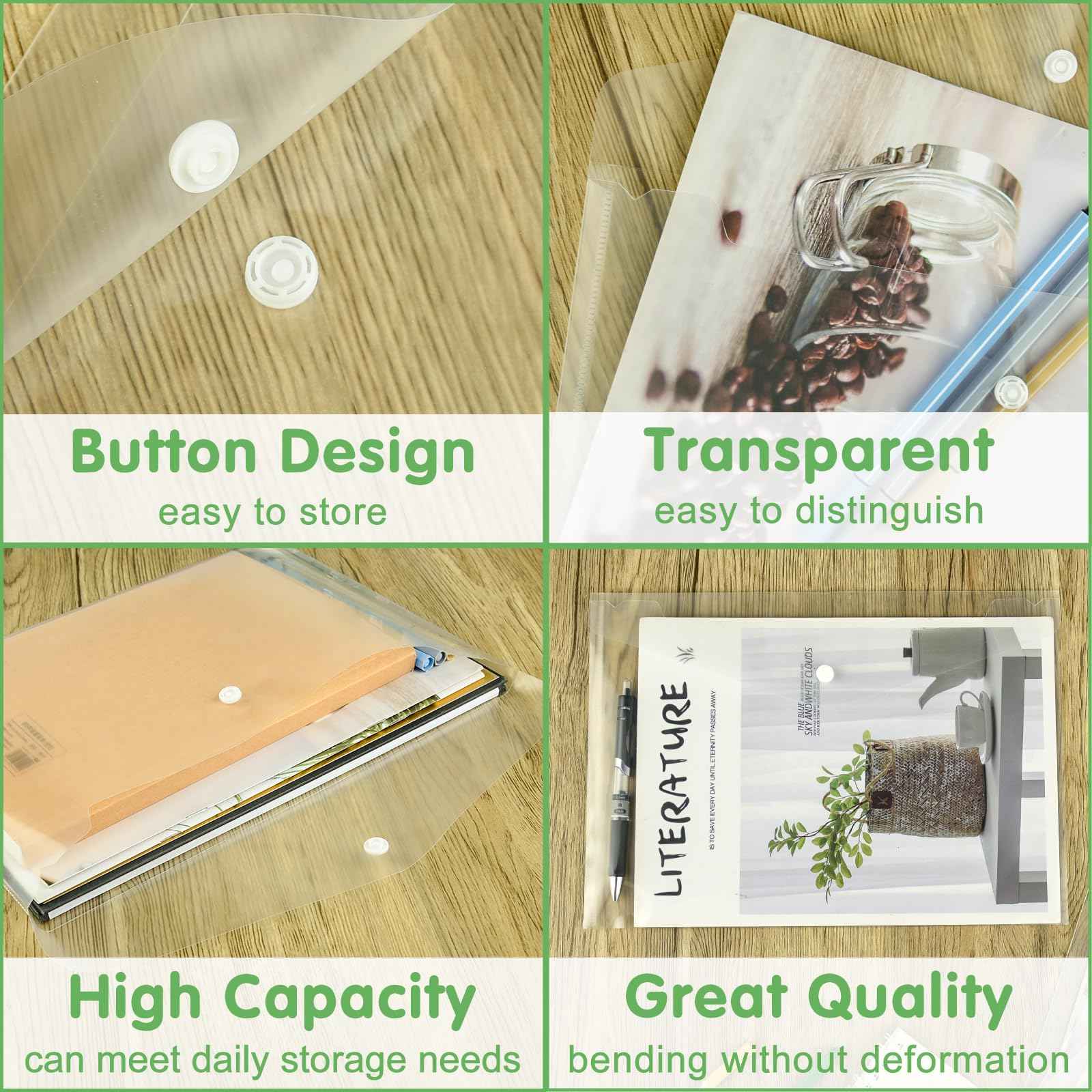 NACHLYNN 108 Pack Plastic Envelopes Poly Envelopes with Snap Closure A4 Size Clear Document File Folders Organizers Clear File for School Office Supplies